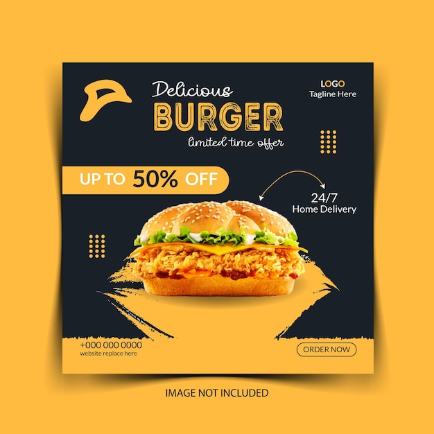 vector social media burgers restaurant square Instagram post template