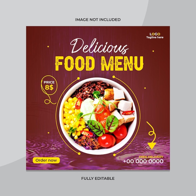 Vector social media food menu and vegetable salad business promotion template