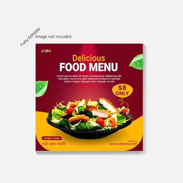 Vector social media food salad chicken vegetables Beaf ready post template