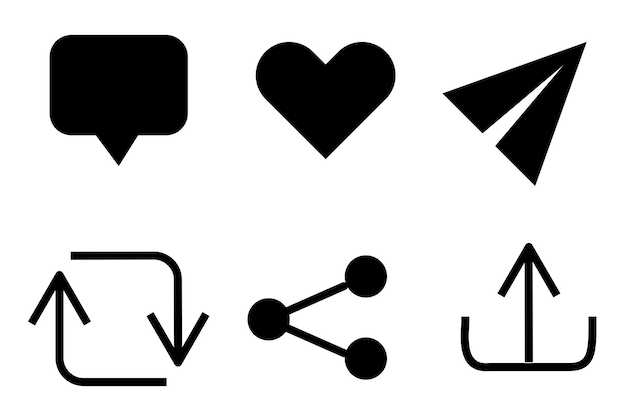 Vector vector social media icons black and white symbols communication and sharing modern flat design