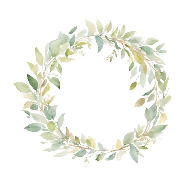 Vector soft green floral wreath with watercolor