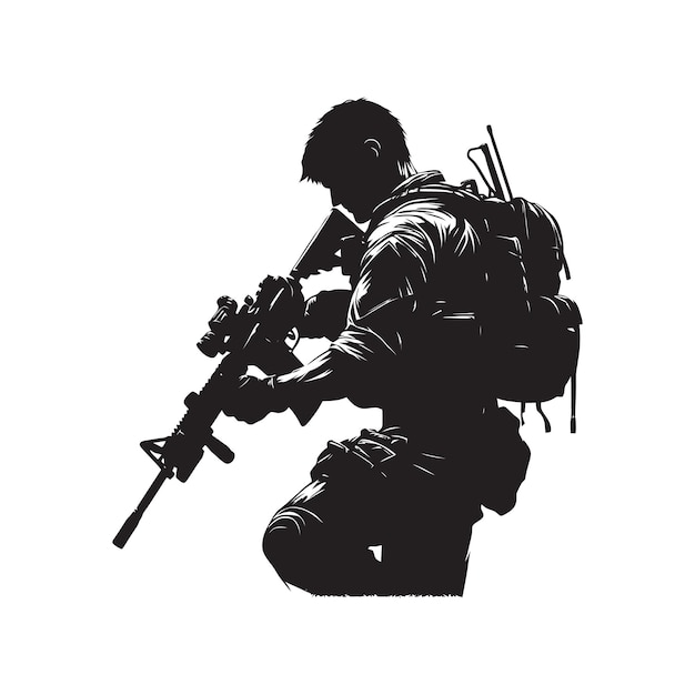 Vector soldiers with guns and backpacks silhouette design template illustration