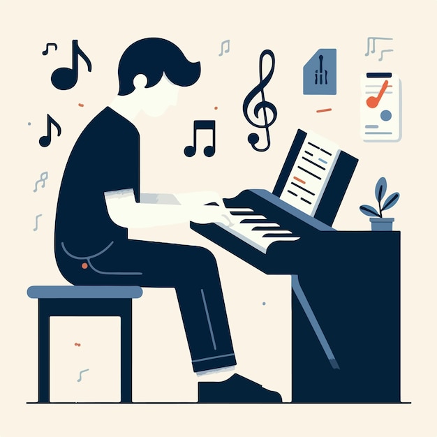 Vector vector of someone playing the piano with a simple and minimalist flat design style