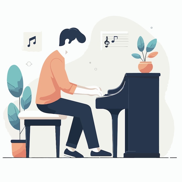 Vector vector of someone playing the piano with a simple and minimalist flat design style