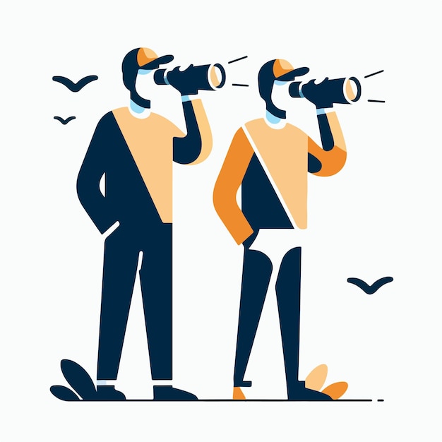 Vector vector of someone using binoculars with a simple and minimalist flat design style