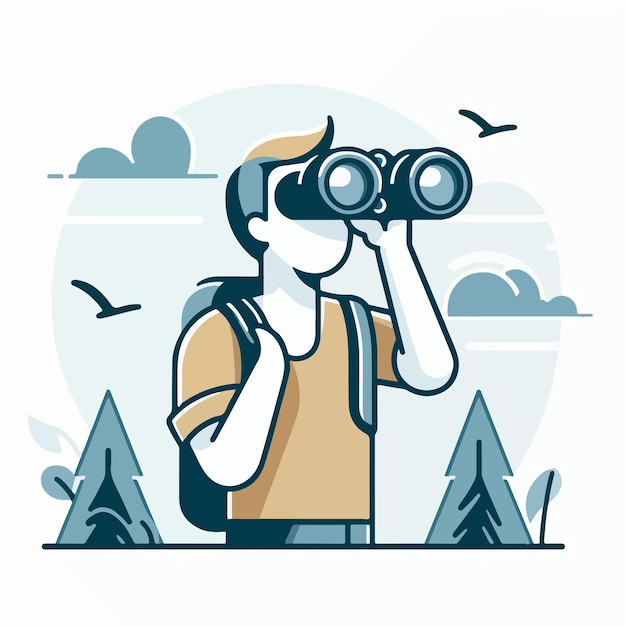 Vector vector of someone using binoculars with a simple and minimalist flat design style