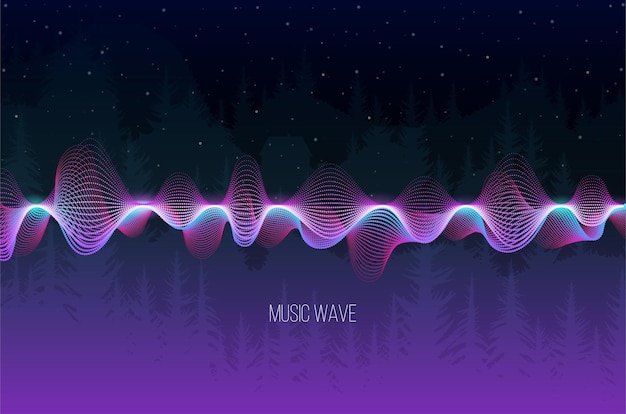 Vector vector sound wave from dots for chillout music on forest background