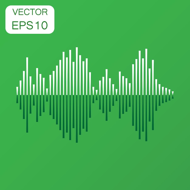 Vector vector sound waveform icon business concept sound waves and musical pulse pictogram vector illustration on green background with long shadow