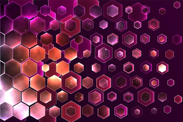 Vector space background with hexagons and bright highlights