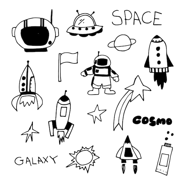 Vector space set of doodles on background