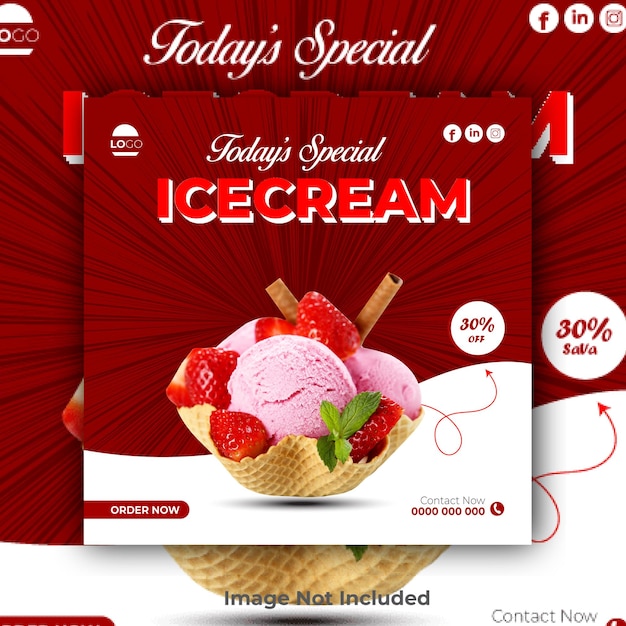 Vector special delicious ice cream food menu social media post design template