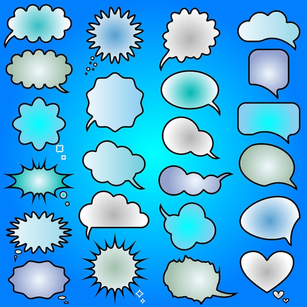 Vector speech bubble text icons set on blue background vector illustration