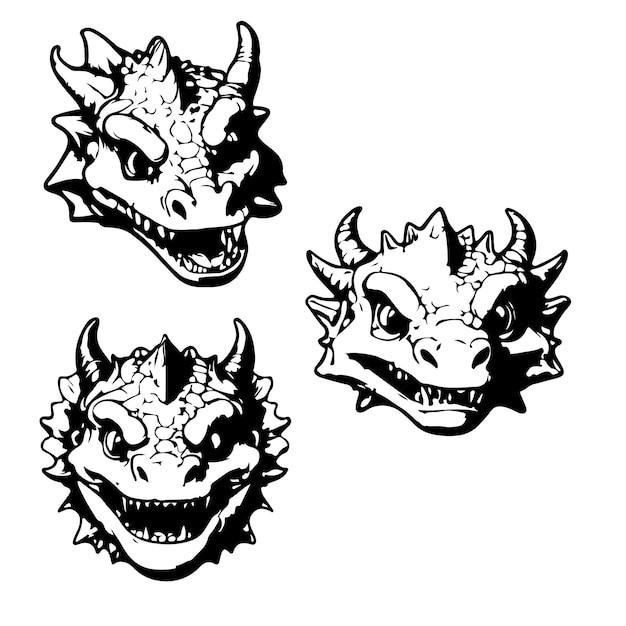 vector spooky head dragon monochrome style