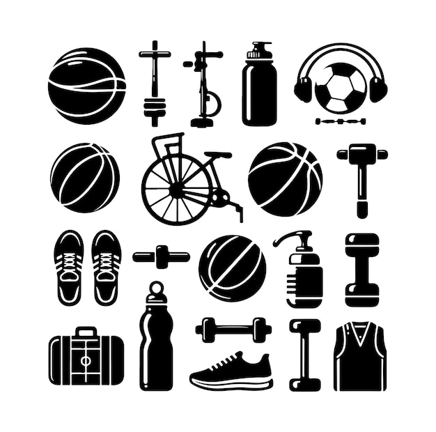 Vector vector sport equipment set icon silhouette vector