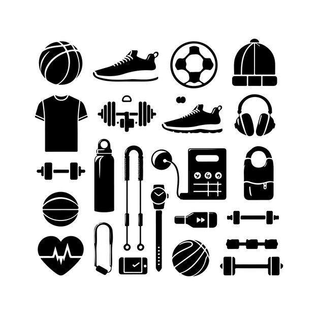 Vector vector sport equipment set icon silhouette vector