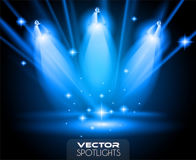 Vector vector spotlights scene with different source of lights pointing to the floor or shelf.