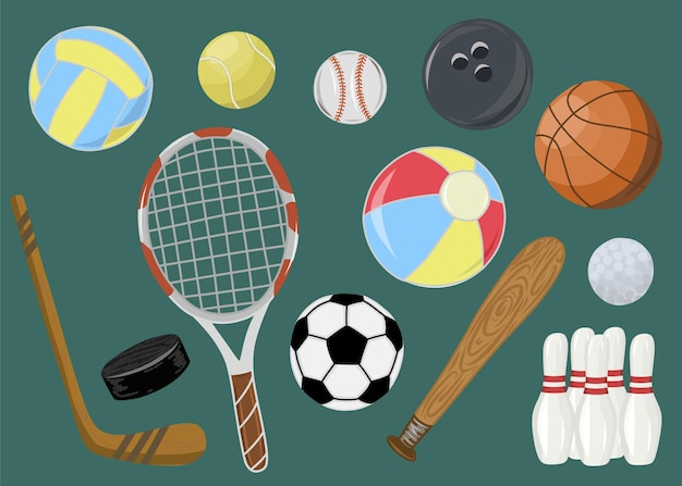 Vector spotr object illustration set Football basketball volleyball badminton and ather  ball ga