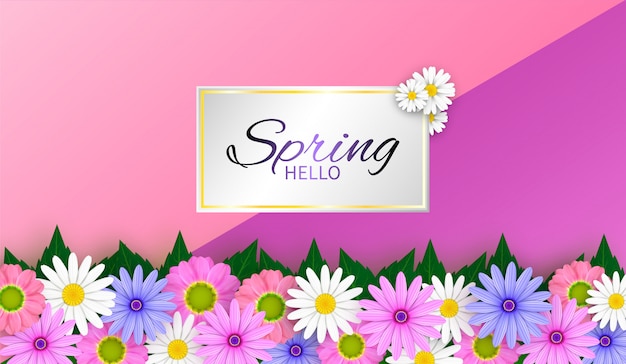 Vector Spring sale background and beautiful flowers.