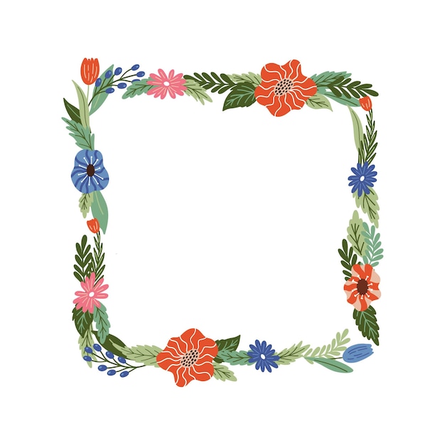 Vector square floral frame and border Elegant decorative elements with flowers plants