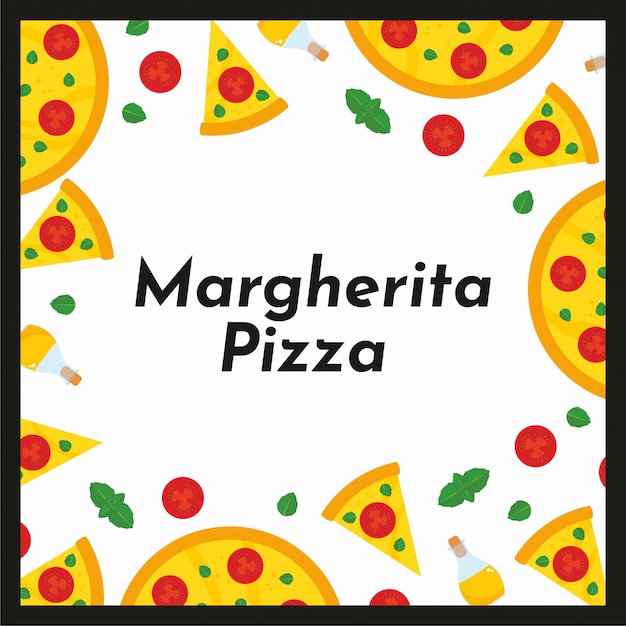 Vector square frame of pizza and ingredients. 