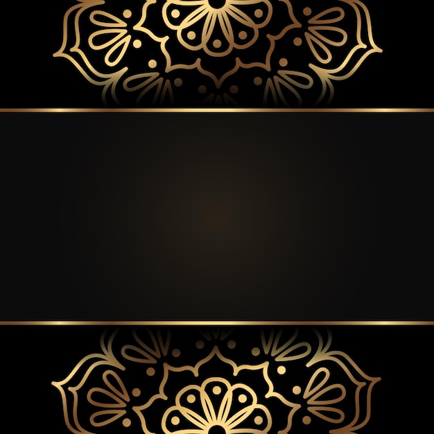 Vector square premium banner with gold mandala Luxury dark background with empty space