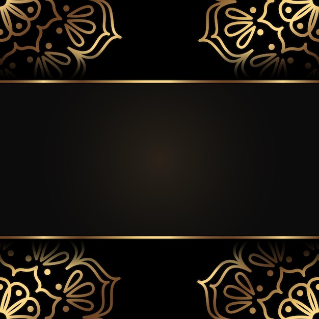 Vector square premium banner with gold mandala Luxury dark background with empty space