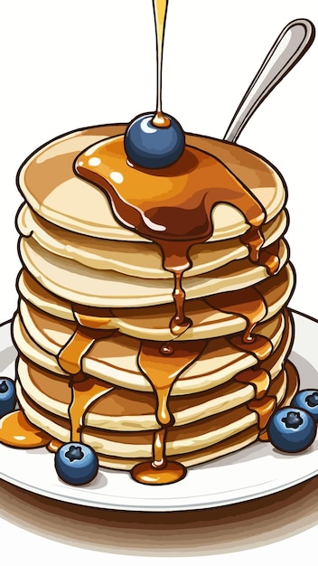 Vector vector of a stack of pancakes with syrup and blueberries