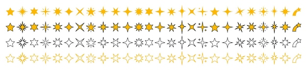 Vector stars set. Yellow, &amp; outline stars on white background. Collection