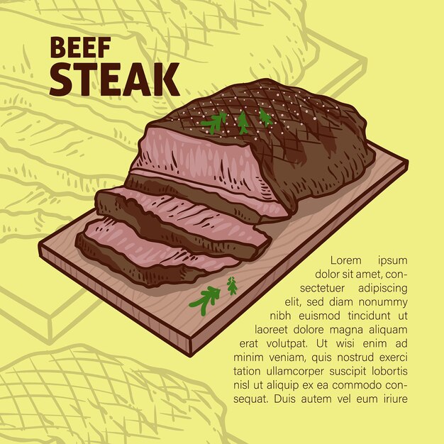 Vector vector steak poster grilled beef on a coaster