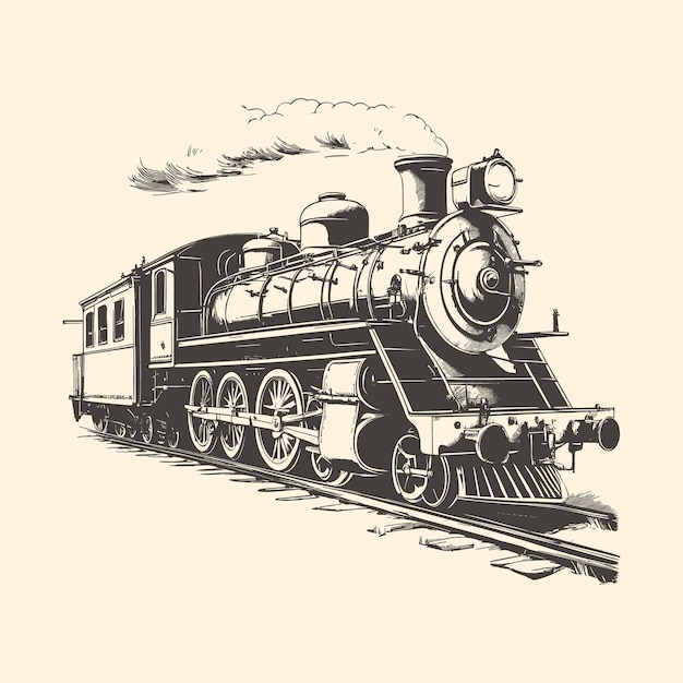 Vector steam locomotive old retro sketch hand drawn side viewvector illustration