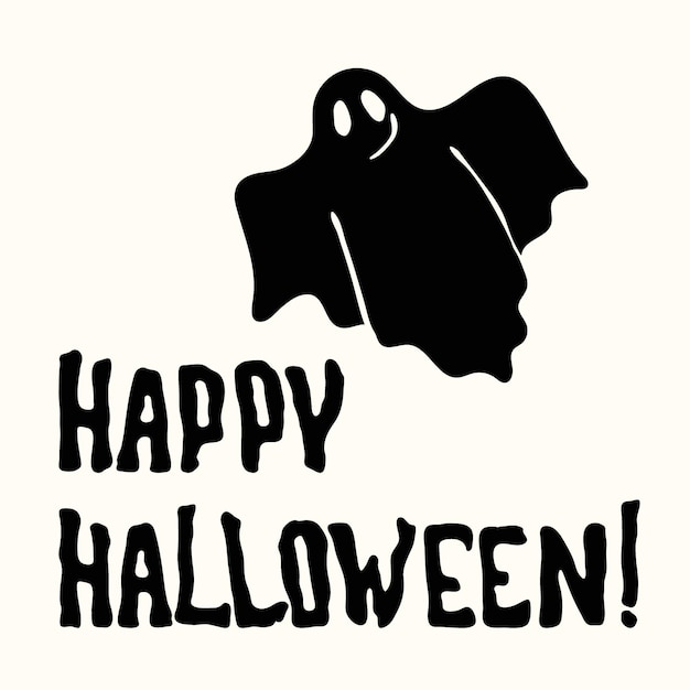 Vector stencil Happy Halloween title with pumpkin lantern, black cat, witch hat, ghost, mummy, bat