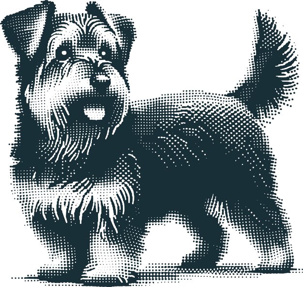 Vector vector stencil pixel art drawing of a large fluffy dog standing sideways on a white background