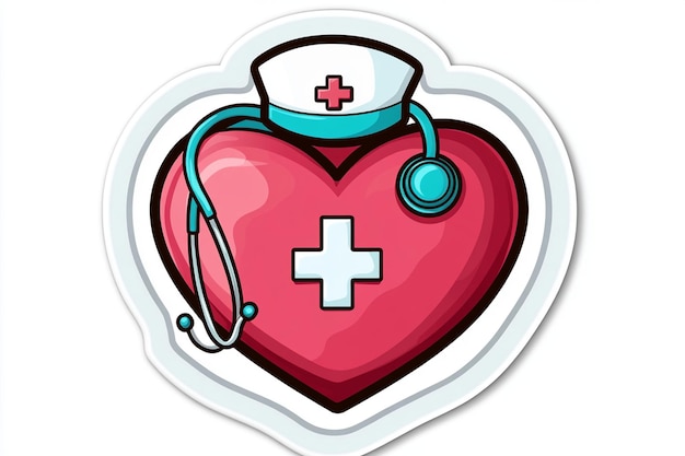 Vector vector sticker heart with nurse hat