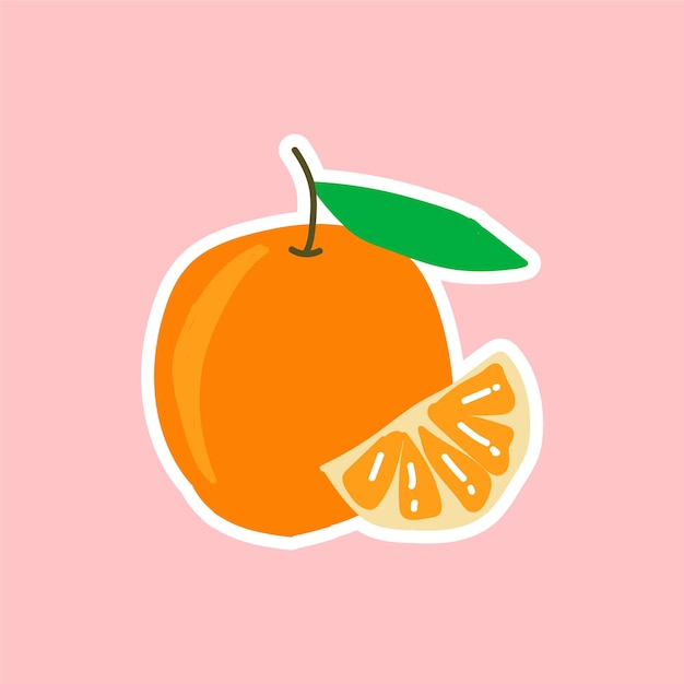 Vector sticker orange fruit slice orange fruit hand drawn