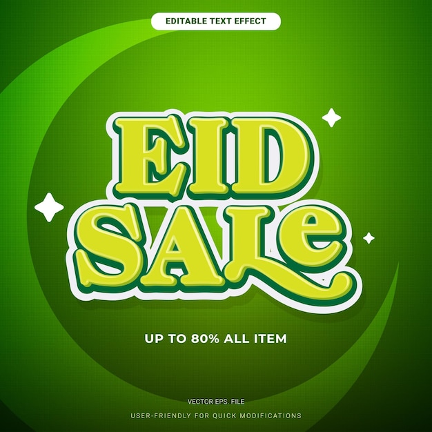 Vector Sticker style cute fluffy Ramadan eid al fitr sale square banner template text effect