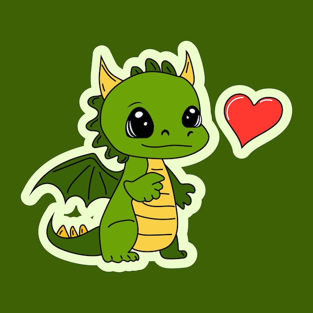 Vector Stock Illustration isolated Emoji character cartoon green dragon dinosaur lying with heart