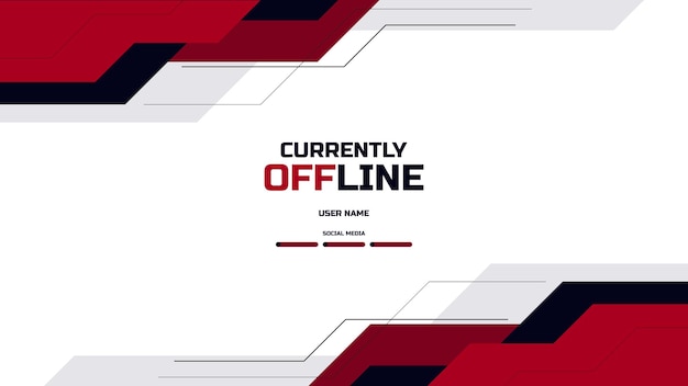 Vector of streaming offline twitch banner background with flat shapes in red and black color