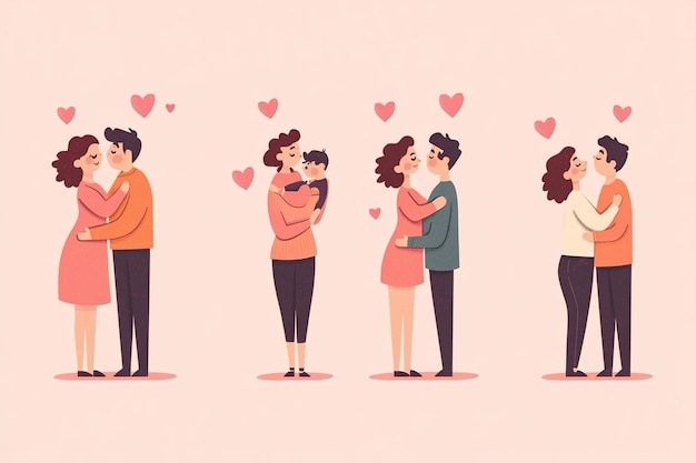 Vector Style Couples Illustrations