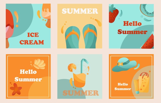 Vector summer background with summer related objects and cute lettering Design postcard