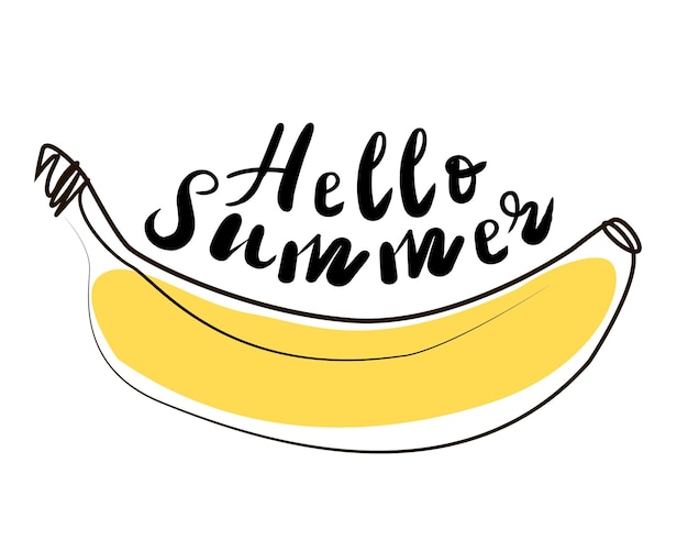 Vector summer banana isolated on white background Lettering hello summer