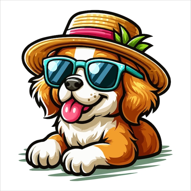 vector Summer cartoon dog with hat and sunglass