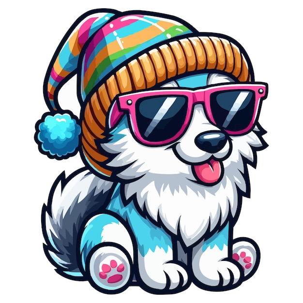 Vector Summer cartoon Eskimo Dog with hat and sunglass