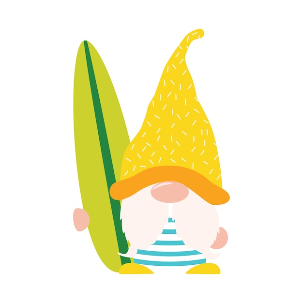 Vector summer gnome cartoon style surf board