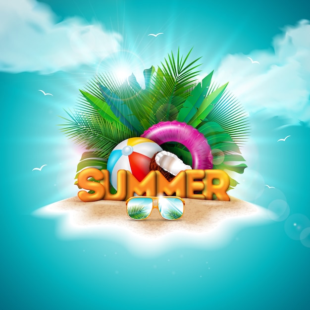 Vector Summer Holiday Illustration with 3d Typography Letter