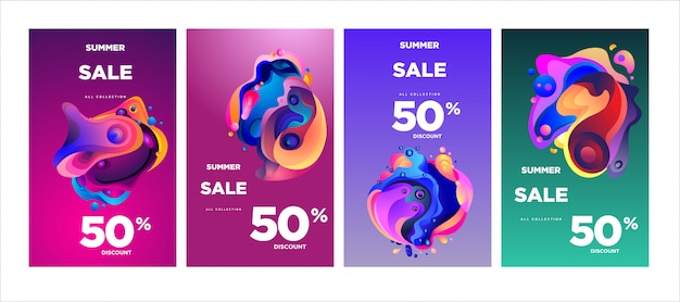 Vector summer sale 50% discount fluid colorful banner