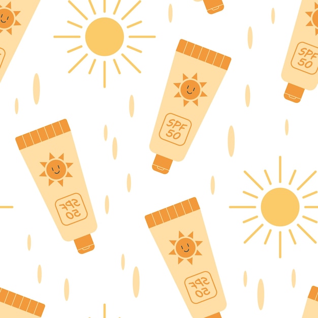 Vector vector summer seamless pattern with sun and sunscreen