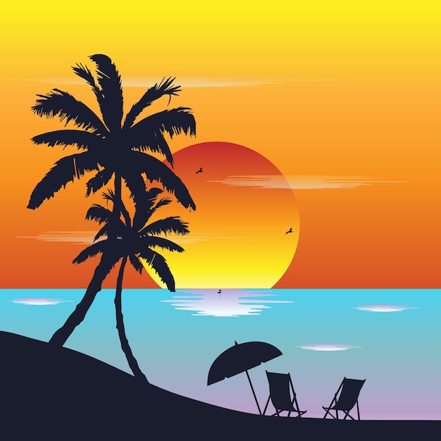 vector summer sunset illustration images design