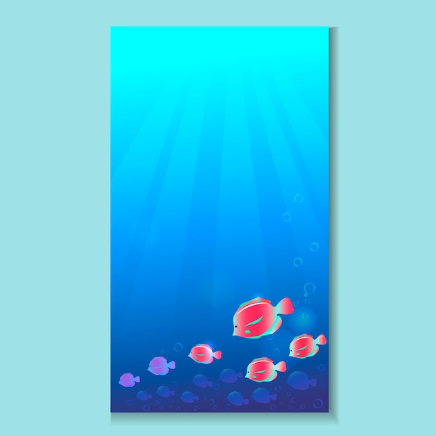 Vector summer underwater illustration with ocean fish Card template design