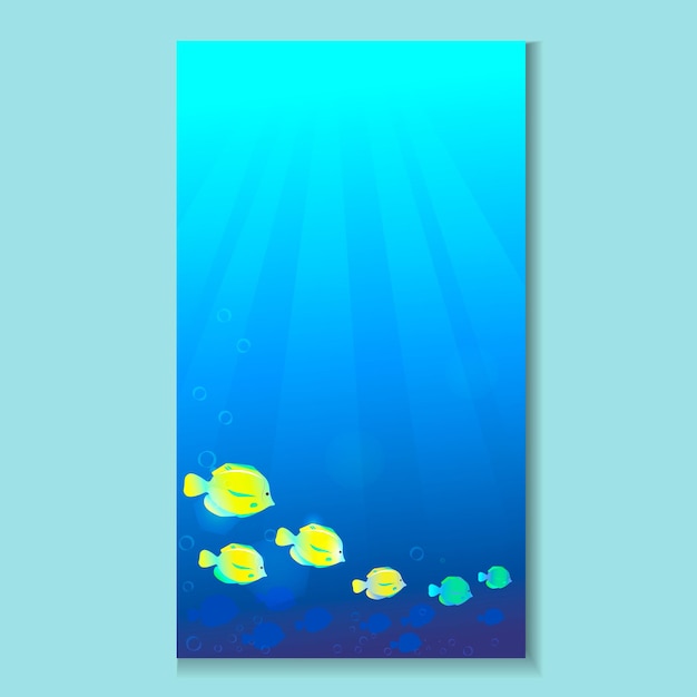 Vector summer underwater illustration with ocean fish Card template design