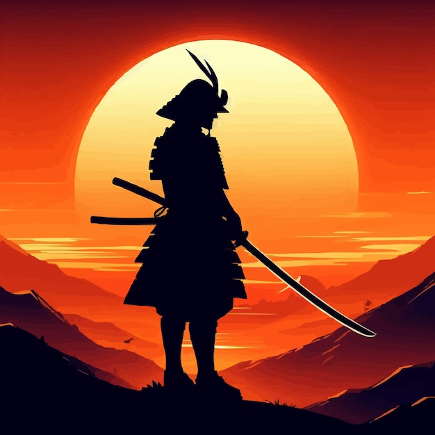 Vector vector sunset samurai silhouette background